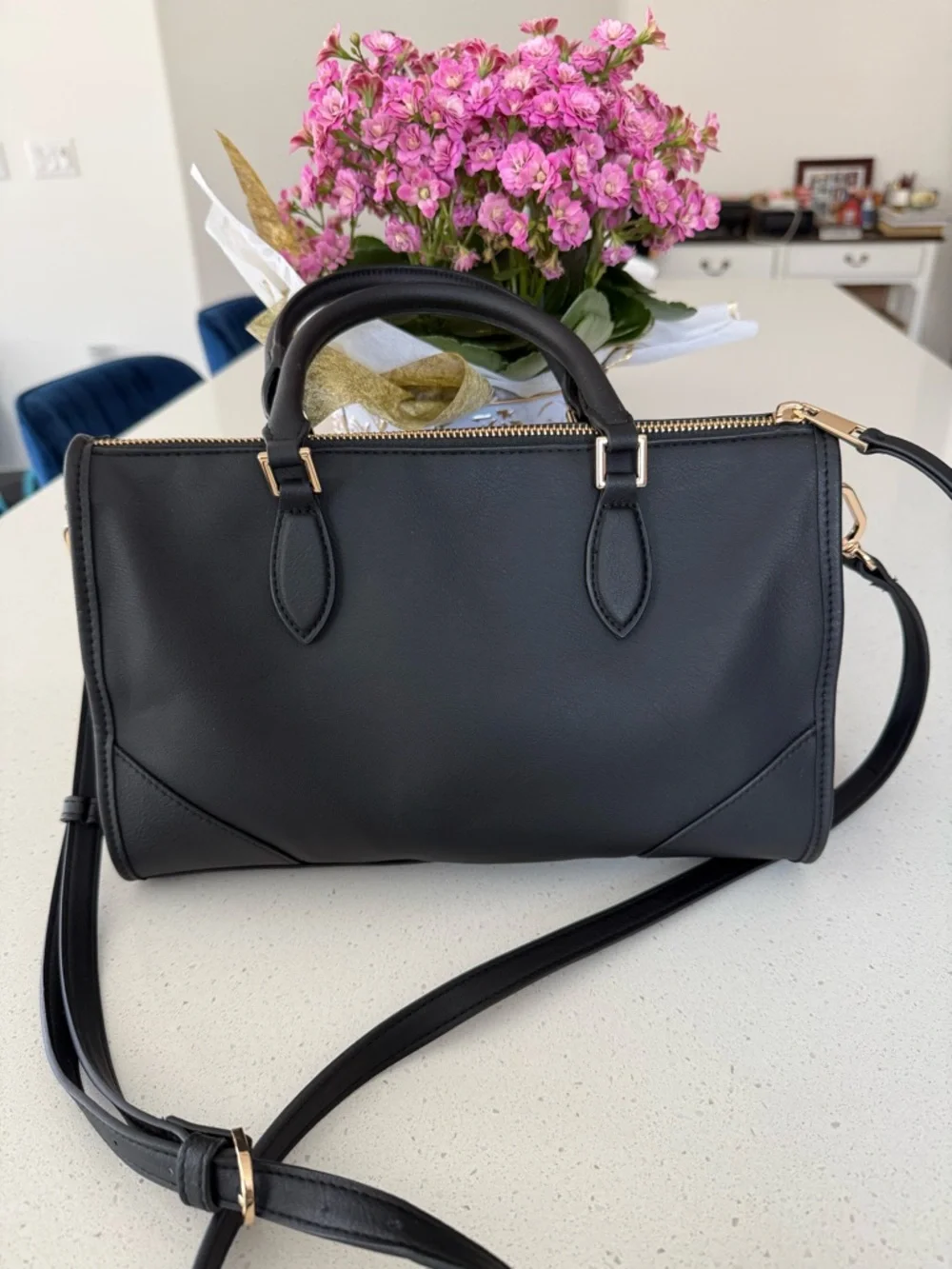 Classic Black Satchel Handbag with Removable Strap